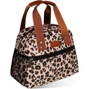 Lunch Bag for Women Leopard Insulated Lunch Box with Pockets Tote Bag Purse